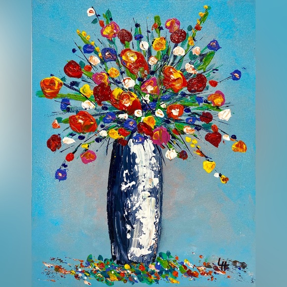 “Flowers For Mom” Original Impasto Acrylic Art on 11x14 Canvas Panel NOT FRAMED - Picture 2 of 10